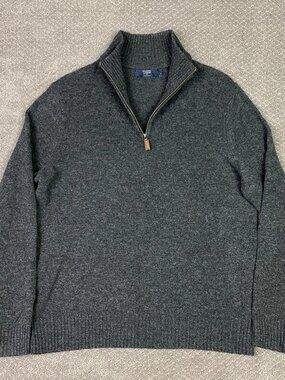 J. CREW Lambswool 1/4 Zip Sweater Men's Large Gray Heather Quarter Zip Pullover